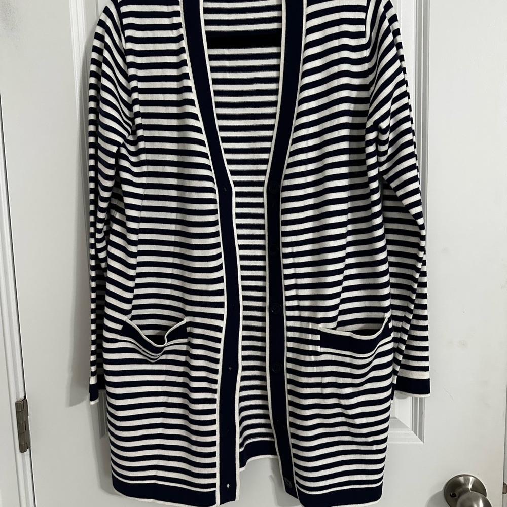 Dokotoo-Striped Navy and White Women's Sweater-Size Large